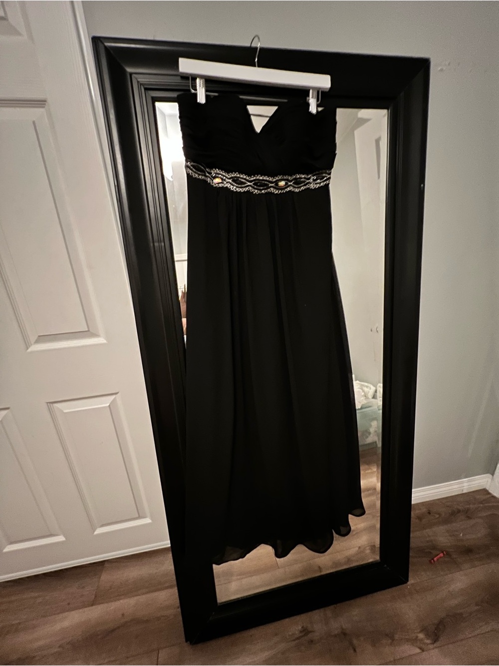 Black Strapless Evening Gown with Beaded Waist